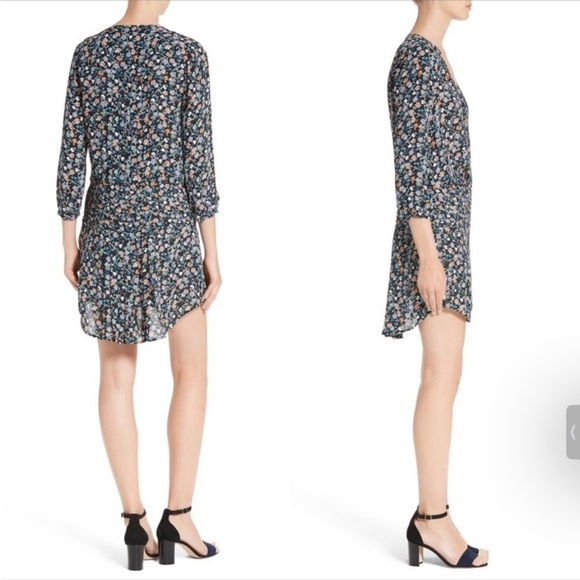 Veronica Beard Silk Floral Ruched Mini Dress Orange Blue 100% Silk S172-WFP2335 - Picture 15 of 16